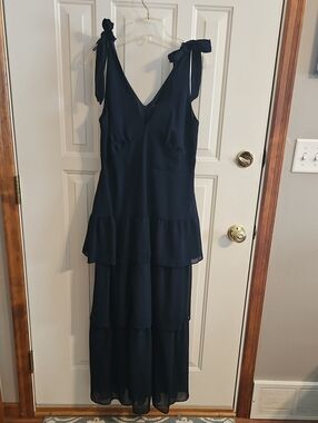 Julia Jordan Navy Tie-Shoulder Cocktail Tiered Midi Dress